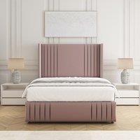 BSSPOKE Peyton Divan Bed Set Plush Velvet 54Headboard & Mattress No Drawers in Pink | Size: Super King