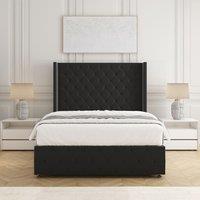 BSSPOKE Ruby Divan Bed Set Plush Velvet 54 Headboard & Mattress No Drawers in Black | Size: Single