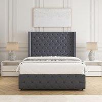 BSSPOKE Ruby Divan Bed Set Plush Velvet 54 Headboard & Mattress No Drawers in Charcoal | Size: Super King
