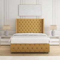 BSSPOKE Ruby Divan Bed Set Plush Velvet 54 Headboard & Mattress No Drawers in Mustard | Size: Double