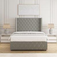 BSSPOKE Ruby Divan Bed Set Plush Velvet 54 Headboard & Mattress No Drawers in Silver | Size: Super King