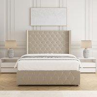 BSSPOKE Ruby Divan Bed Set Plush Velvet 54 Headboard & Mattress No Drawers in Cream | Size: Small Double