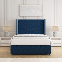 BSSPOKE Ruby Divan Bed Set Plush Velvet 54 Headboard & Mattress No Drawers in Blue | Size: Super King