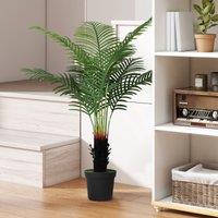 HOMCOM Artificial Areca Palm Tree with PE Leaves & Flocked Soil in Green