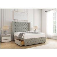 BSSPOKE Ruby Divan Bed Plush Velvet 54Headboard & 2Drawers Footend Mattress in Silver | Size: Small Double