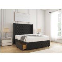 BSSPOKE Ruby Divan Bed Plush Velvet 54Headboard & 2Drawers Footend Mattress in Black | Size: Super King