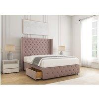 BSSPOKE Ruby Divan Bed Plush Velvet 54Headboard & 2Drawers Footend Mattress in Pink | Size: Double