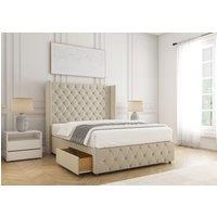 BSSPOKE Ruby Divan Bed Plush Velvet 54Headboard & 2Drawers Footend Mattress in Cream | Size: King