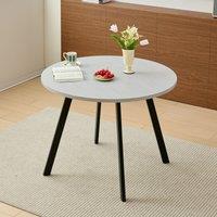 SONARA 100cm Round Dining Table with Wooden Table Top & Flat Tube Metal Legs in White