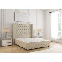 BSSPOKE Ruby Divan Bed Plush Velvet 54 Headboard & No Mattress No Drawers in Cream | Size: Double