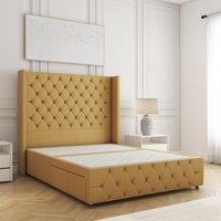 BSSPOKE Ruby Divan Bed Plush Velvet 54 Headboard & No Mattress No Drawers in Mustard | Size: Double