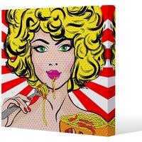 Benjamin Tate Design Pop Art Young woman Eating Spaghetti (Canvas Print) / 114 x 114 x 4cm in Natural | Size: 114 x 114 x 4 cm