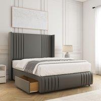BSSPOKE Peyton Divan Bed Velvet 54 Headboard & 2Drawers Footend No Mattress in Grey | Size: Super King