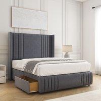 BSSPOKE Peyton Divan Bed Velvet 54 Headboard & 2Drawers Footend No Mattress in Charcoal | Size: Double