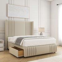 BSSPOKE Peyton Divan Bed Velvet 54 Headboard & 2Drawers Footend No Mattress in Cream | Size: King