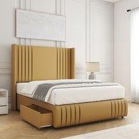 BSSPOKE Peyton Divan Bed Velvet 54 Headboard & 2Drawers Footend No Mattress in Mustard | Size: Double
