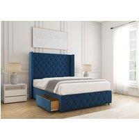 BSSPOKE Ruby Divan Bed Plush Velvet 54Headboard 2Drawers Footend No Mattress in Blue | Size: King