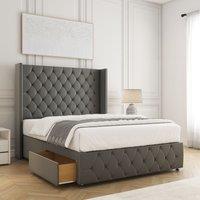 BSSPOKE Ruby Divan Bed Plush Velvet 54Headboard 2Drawers Footend No Mattress in Grey | Size: Double