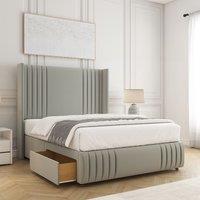 BSSPOKE Peyton Divan Bed Velvet Set 54Headboard 2Drawers Footend & Mattress in Silver | Size: Double