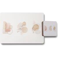 Benjamin Tate Design blush pink ivory beige watercolor illustration & gold elements placemat coaster set in Natural