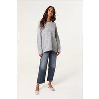 Blue Vanilla Women's Grey Lace Trim V Neck Jumper