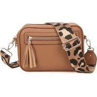 Fontanella Fashion Women's Tassel Zip Crossbody Bag with Canvas Strap in Tan