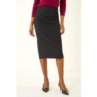 Roman Women's Textured Elastic Waist Pencil Midi Skirt in Black | Size: 14