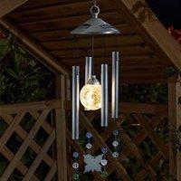 Marco Paul 64cm Silver Metal Butterfly Solar Wind Chimes with Crystal Ball