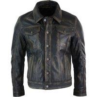 TruClothing Men's Washed Leather Short Biker Jacket in Black | Size: Large