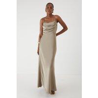 MissPap Women's Satin Cup Drape Bust Maxi Dress in Bronze | Size: 16