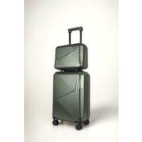 JLY 2 Piece Hard Shell Luggage Suitcase Set | Strap On Vanity Case + 20' inch Small Cabin Suitcase in Bottle Green