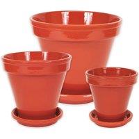 Verano Spanish Ceramics Dipped Green Hand Painted Set of 3 Classic Pots & Drainage Plates (D) 16-29cm in Red