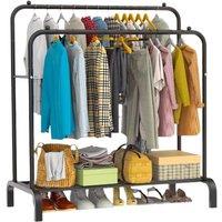 Modcraft Heavy Duty Double Rail Clothes Rack - Garment Hanging Stand with Shelf in Black | Size: Large