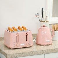 HOMCOM 1.7L Kettle & Toaster Set with Defrost Reheat & Crumb Tray in Light Pink