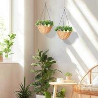 HOMCOM Artificial Flowers in Basket Set of 2 with PE Leaves & 18 Flowers in Green