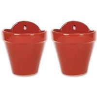 Verano Spanish Ceramics Dipped Red Hand Painted Set of 2 Outdoor Garden Hanging Plant Pots (D) 22cm