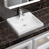 Limoge 5409 Ceramic 50cm x 45cm Thick-Edge Inset Basin with Scooped Full Bowl in White | Size: 50 cm x 45 cm
