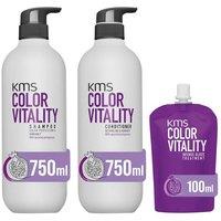 KMS Color Vitality Shampoo 750ml, Conditioner 750ml & Intense Gloss Treatment 100ml in Clear