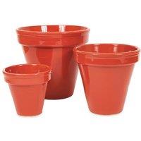 Verano Spanish Ceramics Dipped Green Hand Painted Set of 3 Outdoor Garden Classic Plant Pots (D) 16-29cm in Red