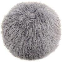 SNUGRUGS Round Mongolian Long Curly Wool Sheepskin Cushion with Inner - 40cm in Grey