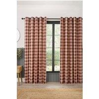 Curtina 'Everett' Jacquard Woven Check Pair of Eyelet Curtains in Red | Size: 117 cm width x 137 cm drop