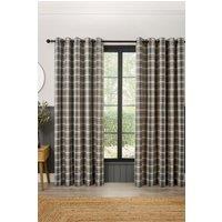 Curtina 'Everett' Jacquard Woven Check Pair of Eyelet Curtains in Grey | Size: 117 cm width x 137 cm drop