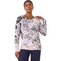 Roman Women's Fluffy Tropical Print Knit Jumper in Light Pink | Size: 18