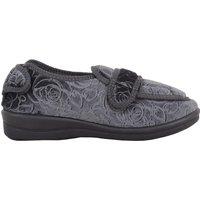 ABSOLUTE FOOTWEAR Women's Easy Slip On Touch & Close Velour Slipper with Embossed Floral Design in Grey | Size: 4