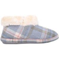 ABSOLUTE FOOTWEAR Women's Slip On Tartan Checked Thick Faux Fur Slipper Booties Boots in Blue | Size: 3