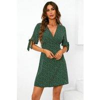 FS Collection Women's Wrap Top Summer Mini Dress in Green | Size: XS