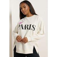 Yours Women's 'Paris' Heart Sweatshirt in Cream | Size: 18