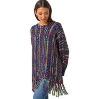 Roman Women's Fringe Hem Knit Longline Jumper in Midnight | Size: 14