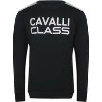 Cavalli Class Men's Taped Shoulders Black Sweatshirt | Size: Large