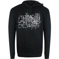 Cavalli Class Men's Cracked Sprayed Logo Black Hoodie | Size: Large